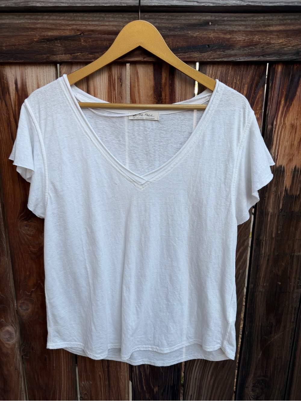 Free People We The Free White V Neck Tee Size:L